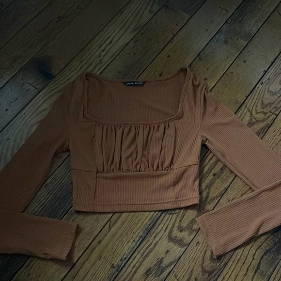 SHIEN size XS brown crop long sleeve top - Picture 1 of 3